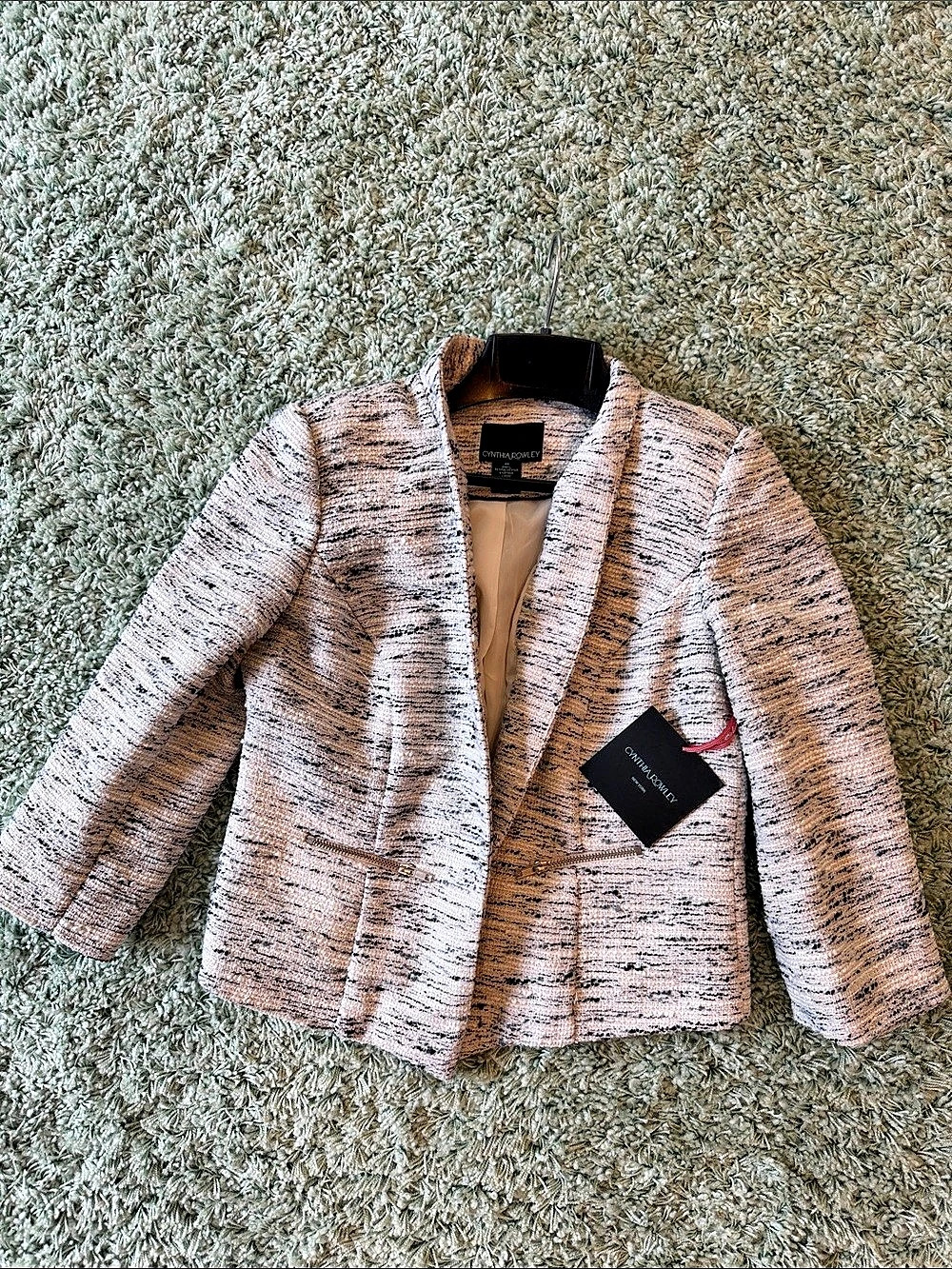 Cynthia Rowley Textured Abstract tweed Blazer in Pink & Black Size Medium NWT